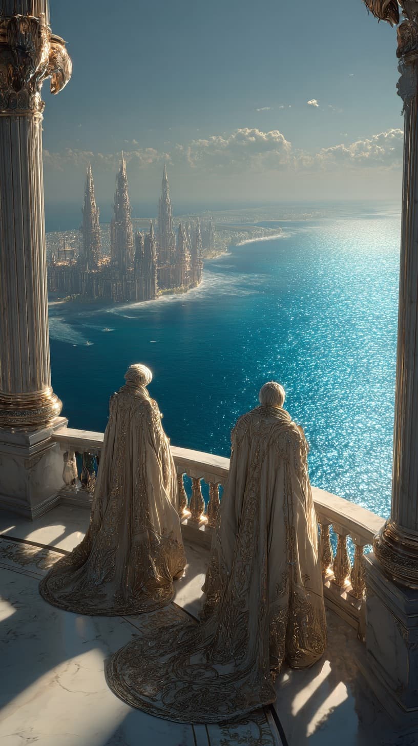 Dwie postacie na balkonie z widokiem na przyszłość - symbol osiągnięć